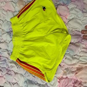 Aviator nation Neon Yellow Athletic Shorts with Red and Orange Stripes